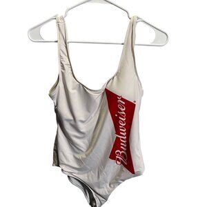 Budweiser Womens XL White One-Piece Swimsuit Red‎ Logo Design
